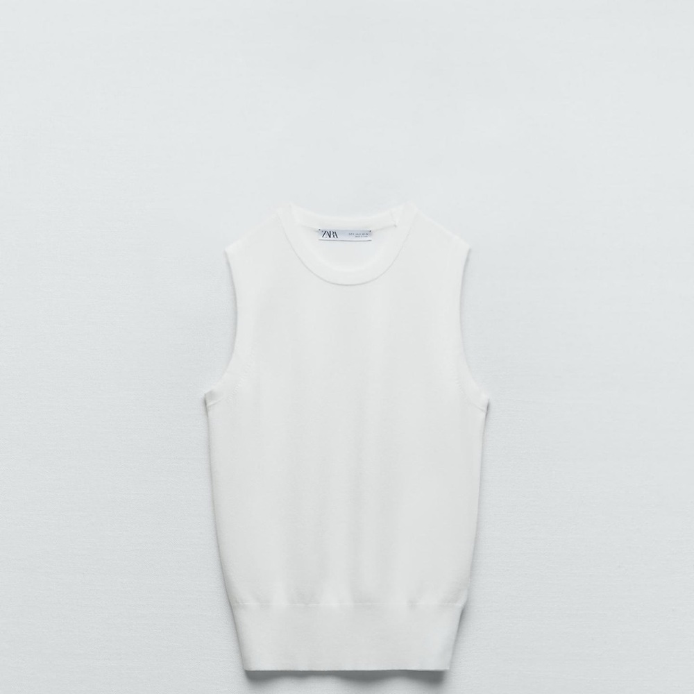 Zara Classic White Basic Knit Top L NWT